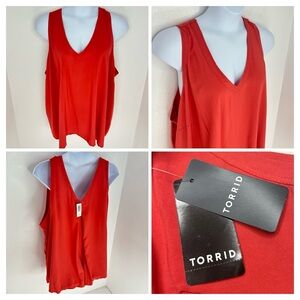 Torrid NWT Challis Stitch Detail Tank Red Double‎ V Back Size 4X Flowy Summer
